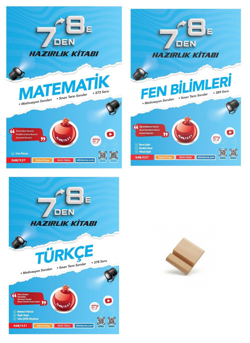 Nartest LGS 7'den 8'e Matematik Fen ve Türkçe Hazırlık Kitabı 3lü Set + Telefon Standı