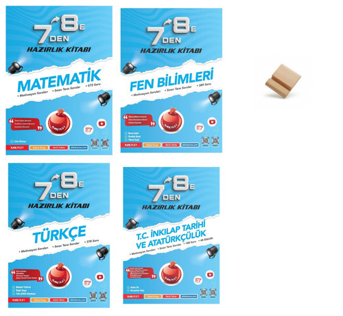 Nartest LGS 7'den 8'e Matematik Fen Türkçe İnkılap Hazırlık Kitabı 4lü Set + Telefon Standı