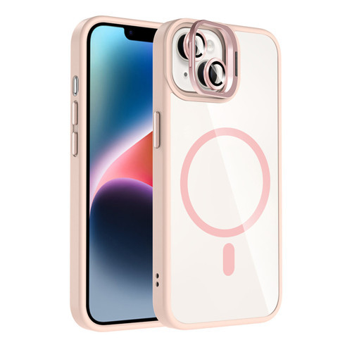 Apple iPhone 15 Remim Lensli Magsafe Standlı Kapak - Pembe