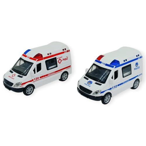 Polis Ambulans Arabası Işıklı Sesli Sürtmeli Plastik 2li Set 15cm
