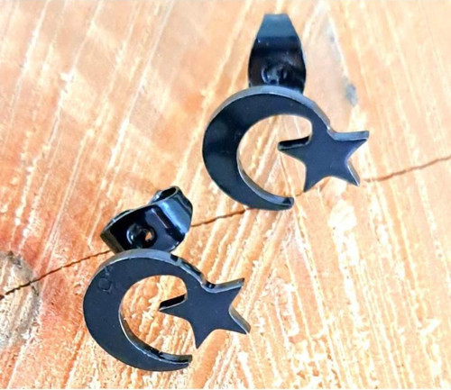 Çelik Çift Ayyıldız Figürlü Unisex Küpe
