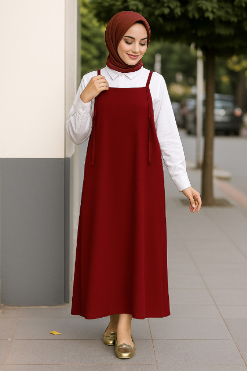 Bordo Basic Ayarlanabilir Askılı Jile Elbise