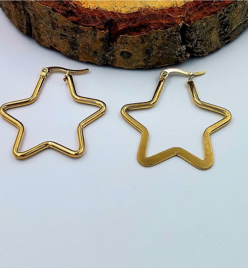 Çelik Gold Renk Yıldız Figürlü Küpe Çap 3,5 cm