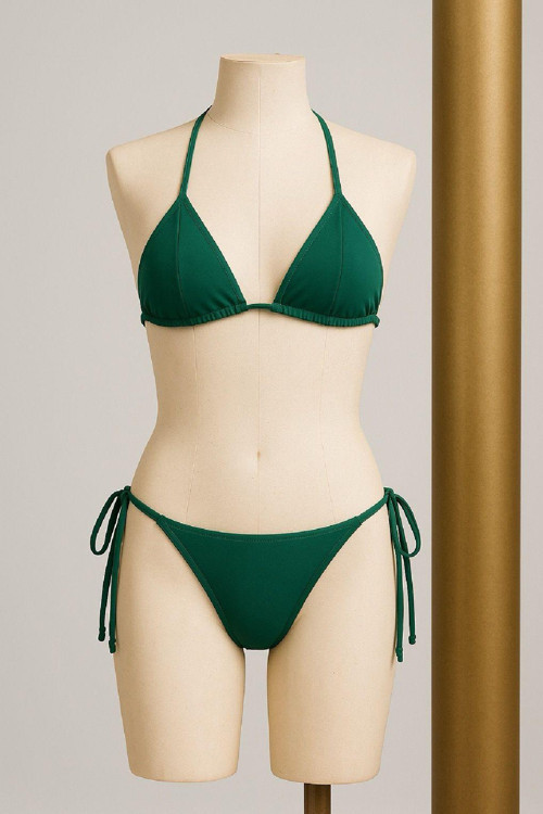 Yeşil Yandan Ve Boyundan Bağlamalı Bikini Mayo Takımı