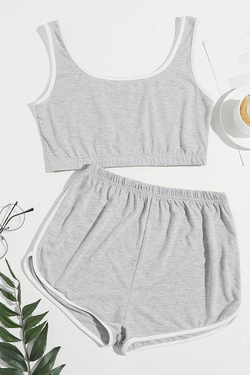 Gri Askılı Crop Top Ve Şortlu Gecelik Takım