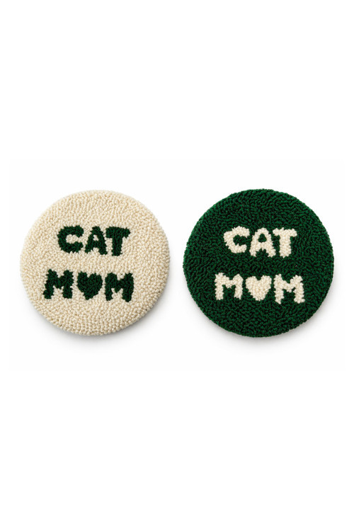 Cat Mom Punch Bardak Altlığı 2'li Koyu Yeşil&Ekru