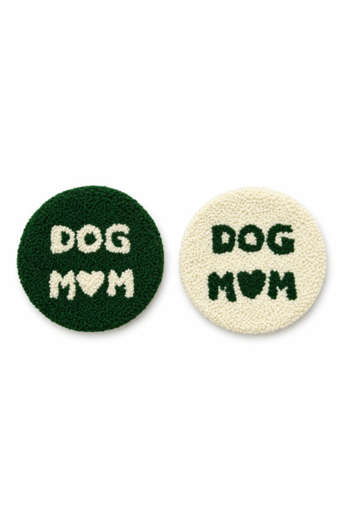 Dog Mom Punch Bardak Altlığı 2'li Koyu Yeşil&Ekru