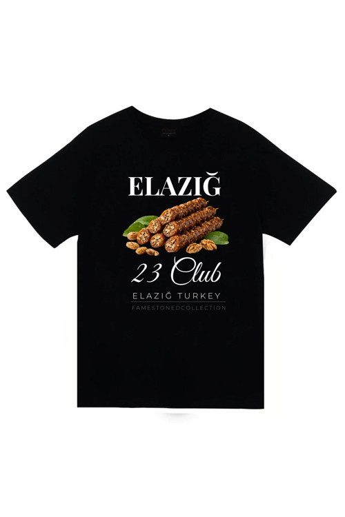 Elazığ - 23 - Harput - Orcik - Şehir Baskılı Unisex %100 Pamuk Siyah T-Shirt
