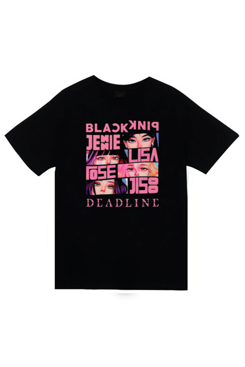 Blackpink - Lisa - Jennie - Jisoo -Rose - Deadline Baskılı Unisex %100 Pamuk Siyah T-Shirt
