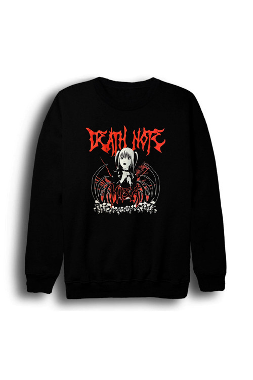 Death Note - Misa Amane - Anime Baskılı Unisex %100 Pamuk Bisiklet Yaka Siyah Sweatshirt