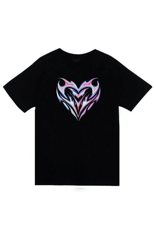 Irisdicent Hearth Baskılı Unisex %100 Pamuk Siyah T-Shirt