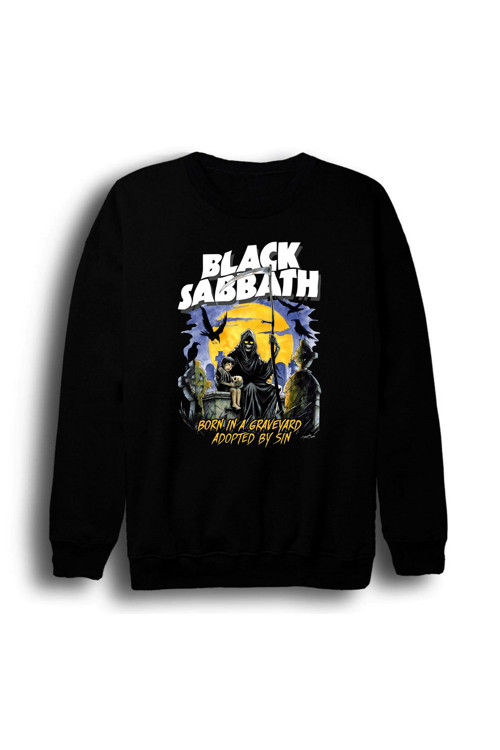 Black Sabbath Baskılı Unisex %100 Pamuk Bisiklet Yaka Siyah Sweatshirt
