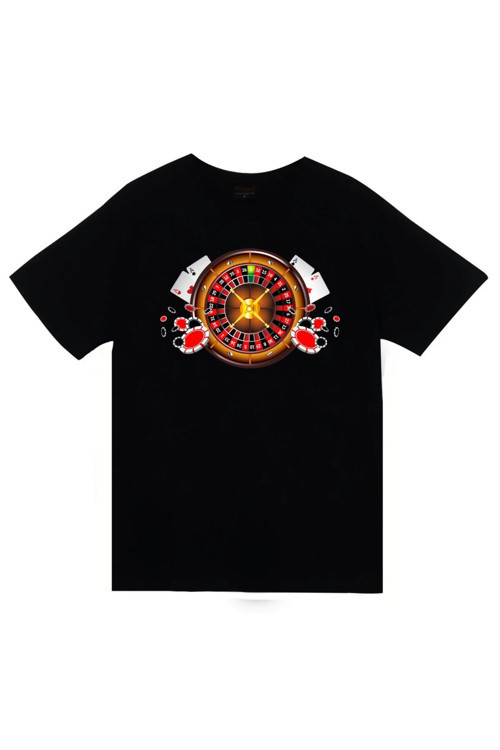 Rulet - Kumar - Kağıt - Oyun - Zar - Casino Baskılı Unisex %100 Pamuk Siyah T-Shirt