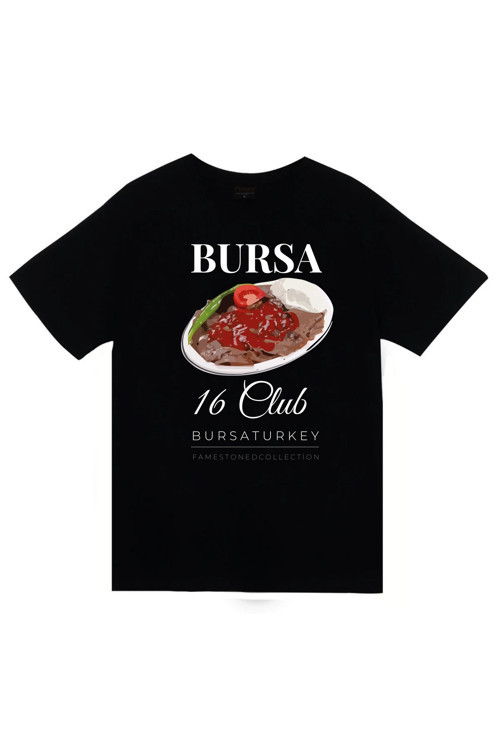 Bursa - 16 - Uludağ - İskender - Şehir Baskılı Unisex %100 Pamuk Siyah T-Shirt