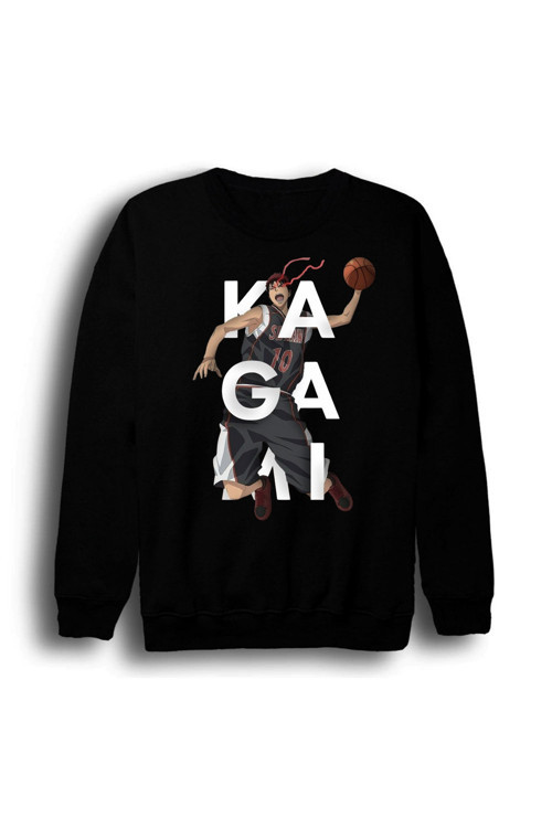 Kuroko No Basket - Taiga Kagami - Anime Baskılı Unisex %100 Pamuk Siyah Bisiklet Yaka Sweatshirt