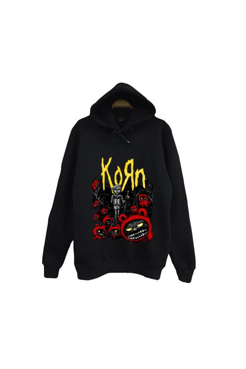 Korn - Rock - Band - Metal Baskılı Unisex %100 Pamuk Kapüşonlu Siyah Sweatshirt