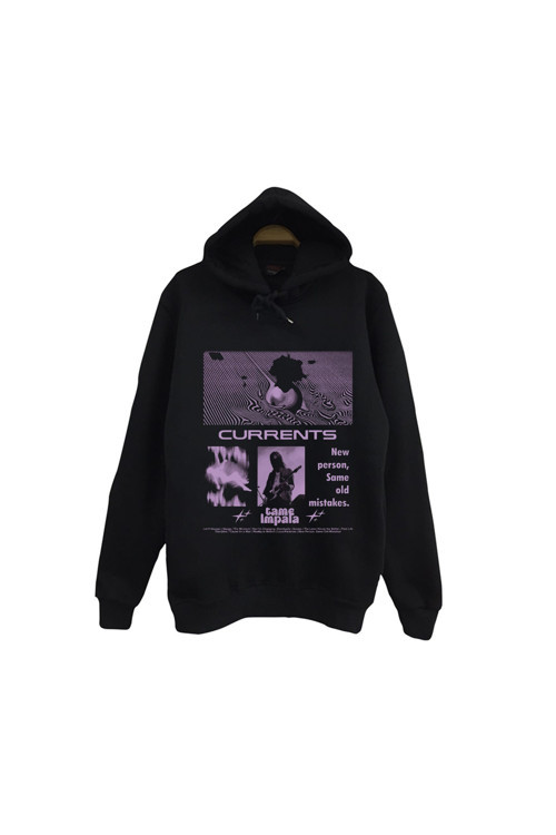 Tame Impala Müzik Grubu - Currents Baskılı Unisex %100 Pamuk Kapüşonlu Siyah Sweatshirt