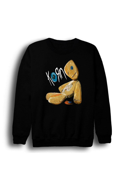 Korn - Issues - Albüm Baskılı Unisex %100 Pamuk Bisiklet Yaka Siyah Sweatshirt