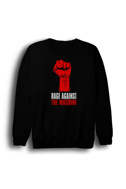 Rage Against The Machine - Müzik Grubu Baskılı Unisex %100 Pamuk Bisiklet Yaka Siyah Sweatshirt