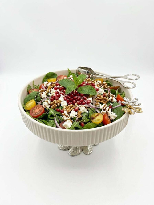 Gümüş Ayaklı Dekoratif Porselen Sunum Kasesi 25 CM