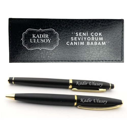 Kişiye Özel İsim Yazılı Deri Kutulu İkili Kalem Seti - Babalar Günü Hediyesi