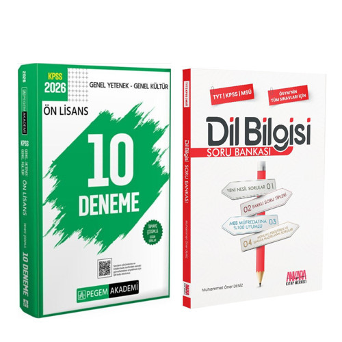 Pegem KPSS Önlisans 10 Deneme ve AKM Dil Bilgisi Soru Bankası Seti 2 Kitap