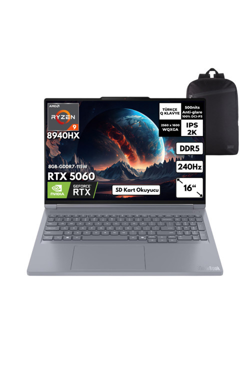 ThinkBook 16p G6 ADR R9-8940HX 48 GB 1 TB RTX5060 16" Win 10 Pro +S. Çantası 21U00013TXHMF39