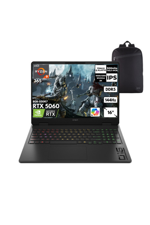 Omen Ryzen AI 9-365 40-GBDDR5 4 TBSSD RTX5060 (8GB-GDDR7) 16" Win11 Home +S.Çantası C12CPEAHMF36