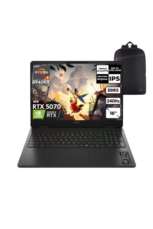 Omen 16-Ap0032nt R9-8940HX 48 GB 2 TB RTX5070 (8GB) 16" Win11 Home +S.Çantası CA8E9EAHMF31