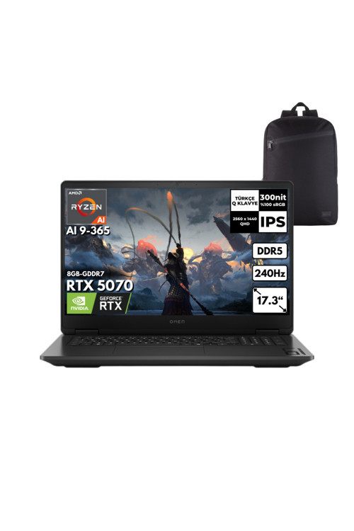Omen 17-DB1020NT Ryzen AI 9-365 64GB 4 TBSSD RTX5070 17.3" Win 10 Pro +S.Çantası CD5N0EAHMF46