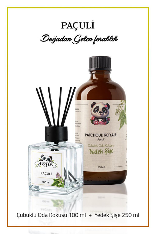 ROSIE Paçuli Koku Seti, Yedek Şişe 250 ml + Çubuklu Oda Kokusu 100 ml