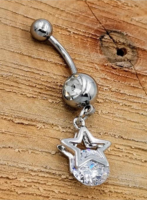 Çelik Zirkon Taşlı Göbek Piercing