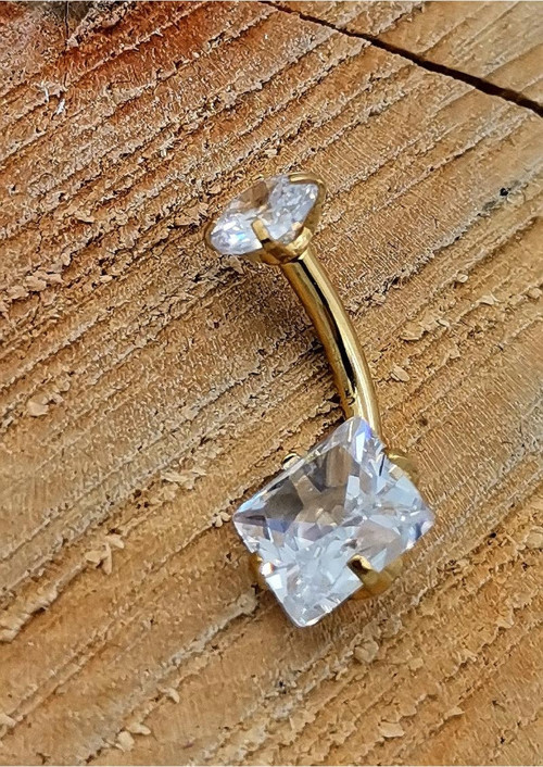 Çelik Zirkon Taşlı Göbek Piercing