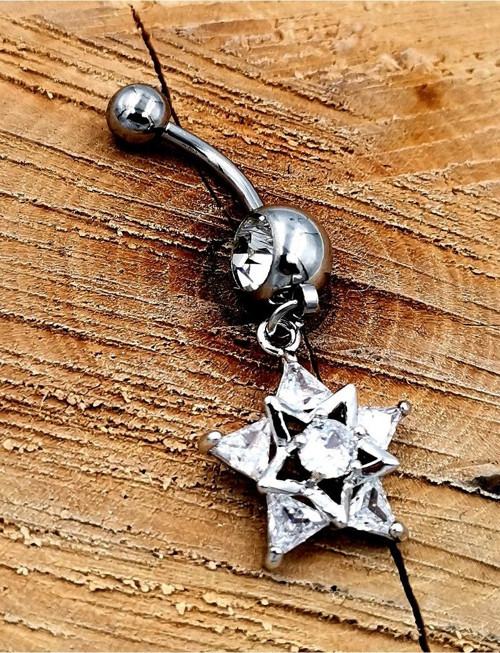 Çelik Zirkon Taşlı Göbek Piercing