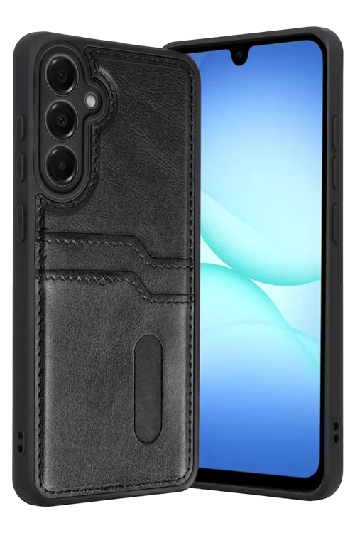 Galaxy A57 5G Sara Kartvizitli Deri Kılıf - Siyah