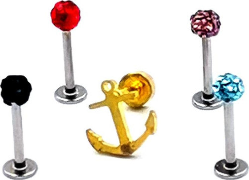 Renkli Taşlı Çelik 5 Adet Kaş Tragus Piercing