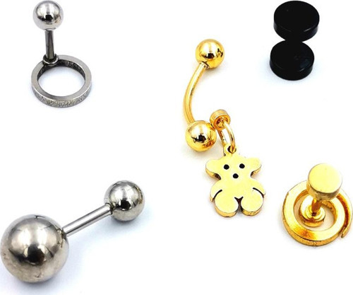 Renkli Taşlı Çelik 5 Adet Kaş Tragus Piercing