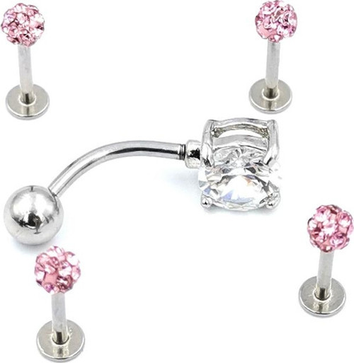 Renkli Taşlı Çelik 5 Adet Kaş Tragus Piercing