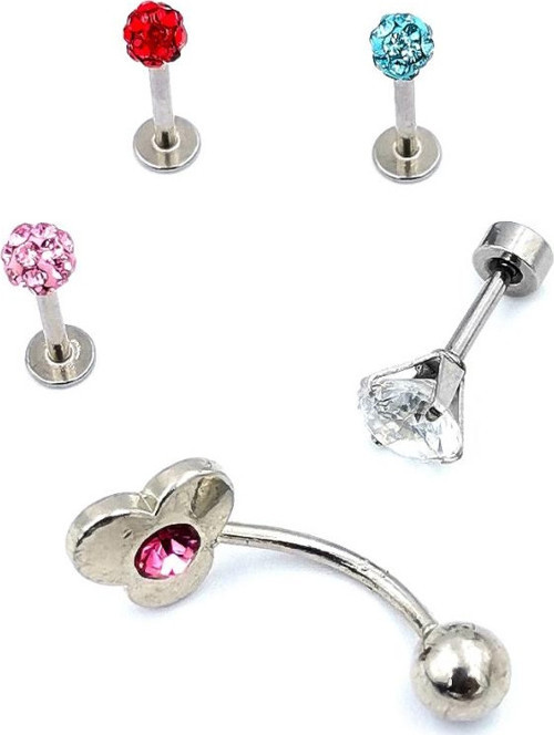 Renkli Taşlı Çelik 5 Adet Kaş Tragus Piercing
