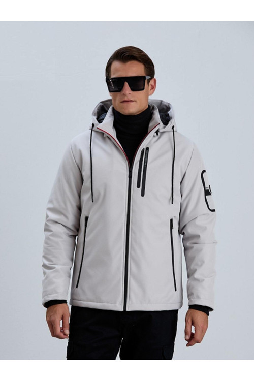 Erkek Taş Kalın Kapüşonlu Fermuarlı Softshell Mont Bronx