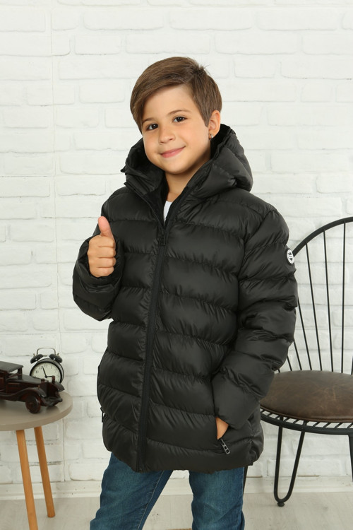 Erkek Ç.Mont Kapüşonlu Polar Astarlı Erkek Çocuk Mont