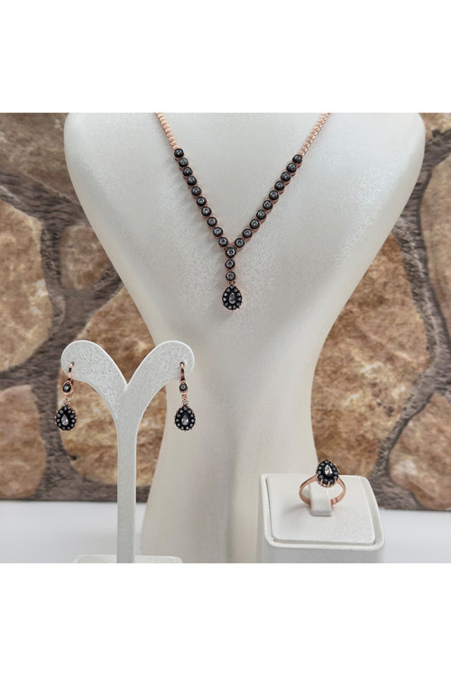 Elmas Montür Rosegold Su Yolu Damla Gümüş Set Takım