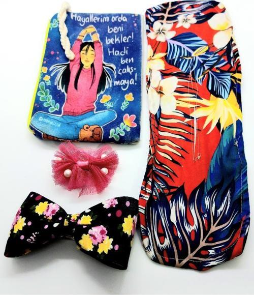 Renkli Desenli Taç Toka Bandana Set