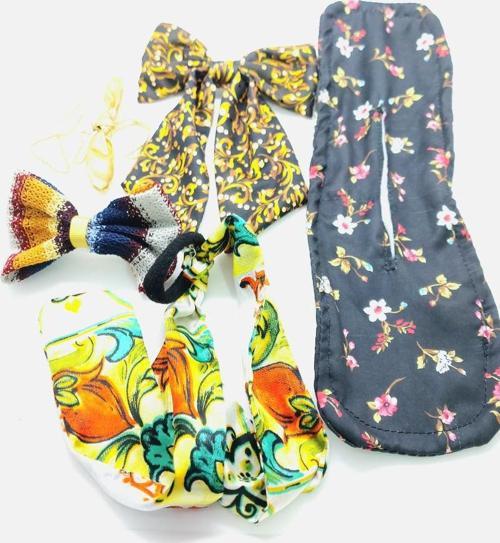 Renkli Desenli Taç Toka Bandana Set