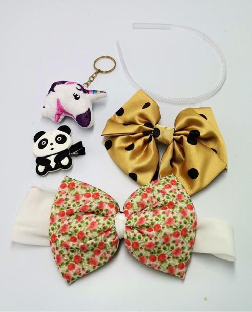 Renkli Desenli Taç Toka Bandana Set