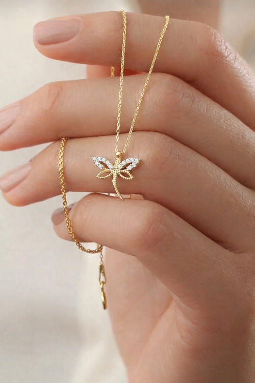 925 Ayar Gümüş Gold Kaplama Kelebek Kolye