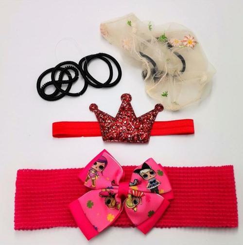 Renkli Desenli Taç Toka Bandana Set