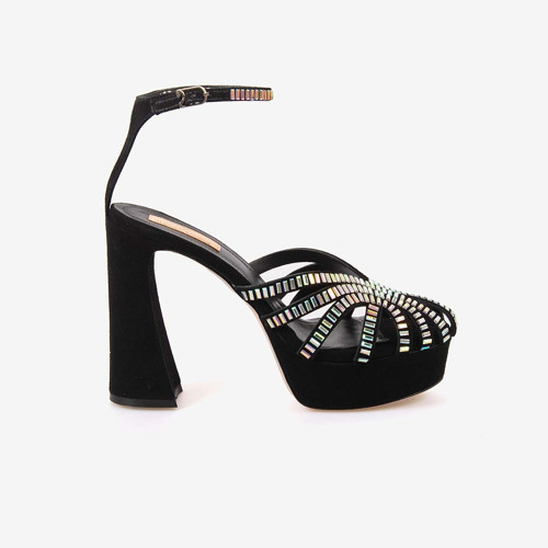 Hawen Angels Kadın Kösele Taban Süet 12,5cm Taşlı Platform Topuklu Ayakkabı 380-68