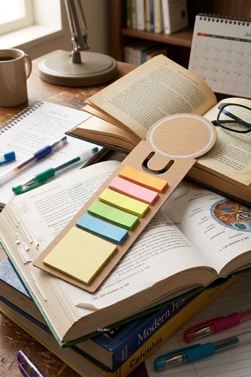 Geri Dönüşümlü Kraft Kitap Ayracı Renkli Yapışkanlı Not Kağıtlı Set - Cetvelli Post-it Kitap Ayraç