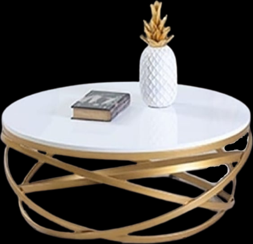 Orta Sehpa 17144 ZLF Dalga Metal Ayak Gold renk Kaplama Beyaz MDF Tabla El Yapım